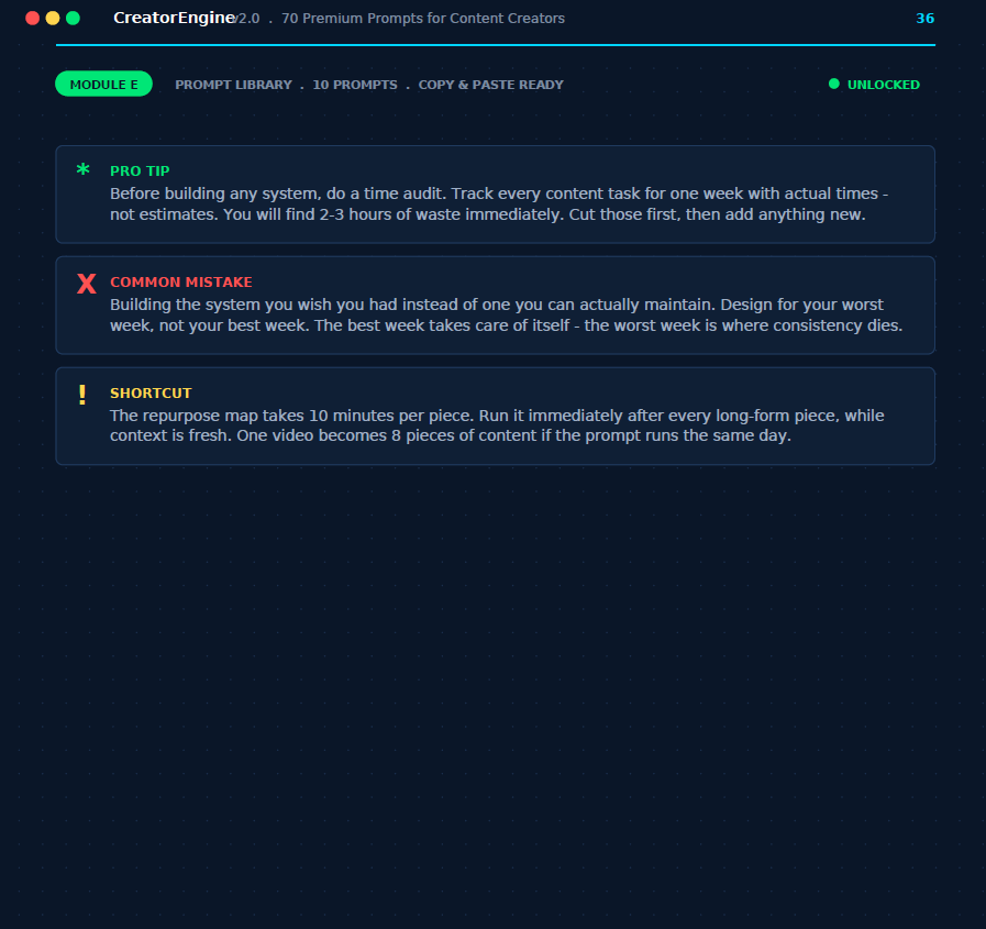 CreatorEngine — 70 AI Prompts That Actually Produce Usable Content